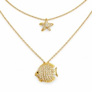 Gold CZ Ocean Charm Necklaces | Fish & Starfish Pendants | Coastal Luxe